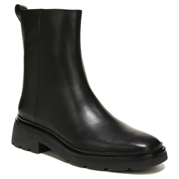 $450 Vince Remi Bootie BLACK LEATHER SLEEK CHUNKY WATER...